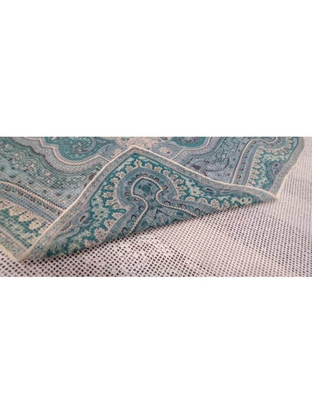 Vintage 50s 60s Silk Chiffon Scarf  Big Indian Paisley Teal Green Wide Oblong